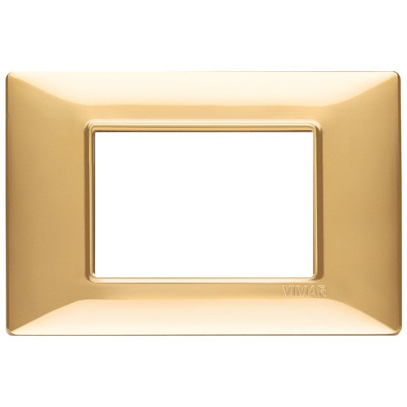 Vimar Plana 3-module frame in glossy gold finish, designed for specific Vimar Plana support.