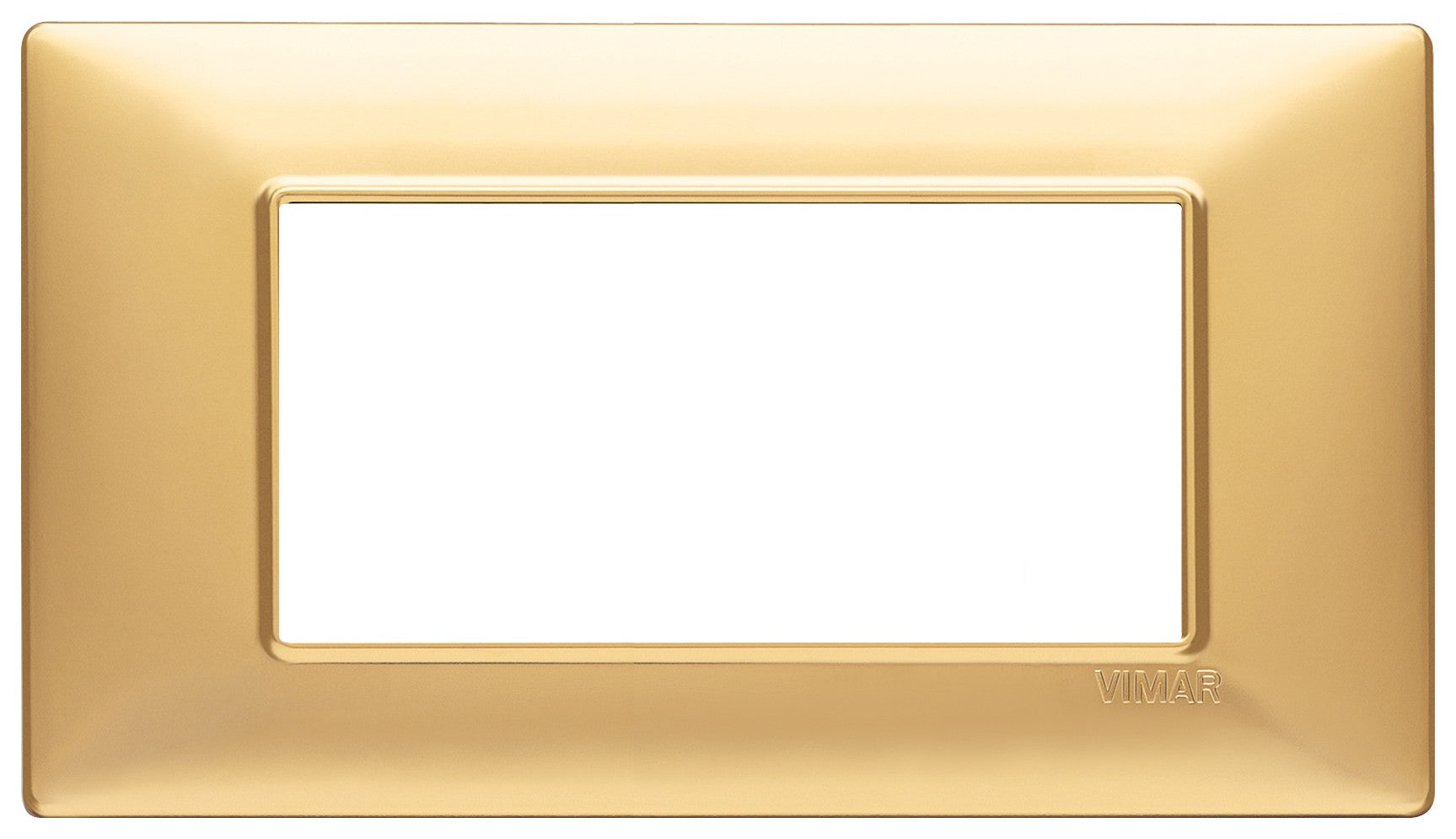 Vimar Plana 4-module wall plate in matte gold finish, designed for use with specific Vimar Plana series supports.