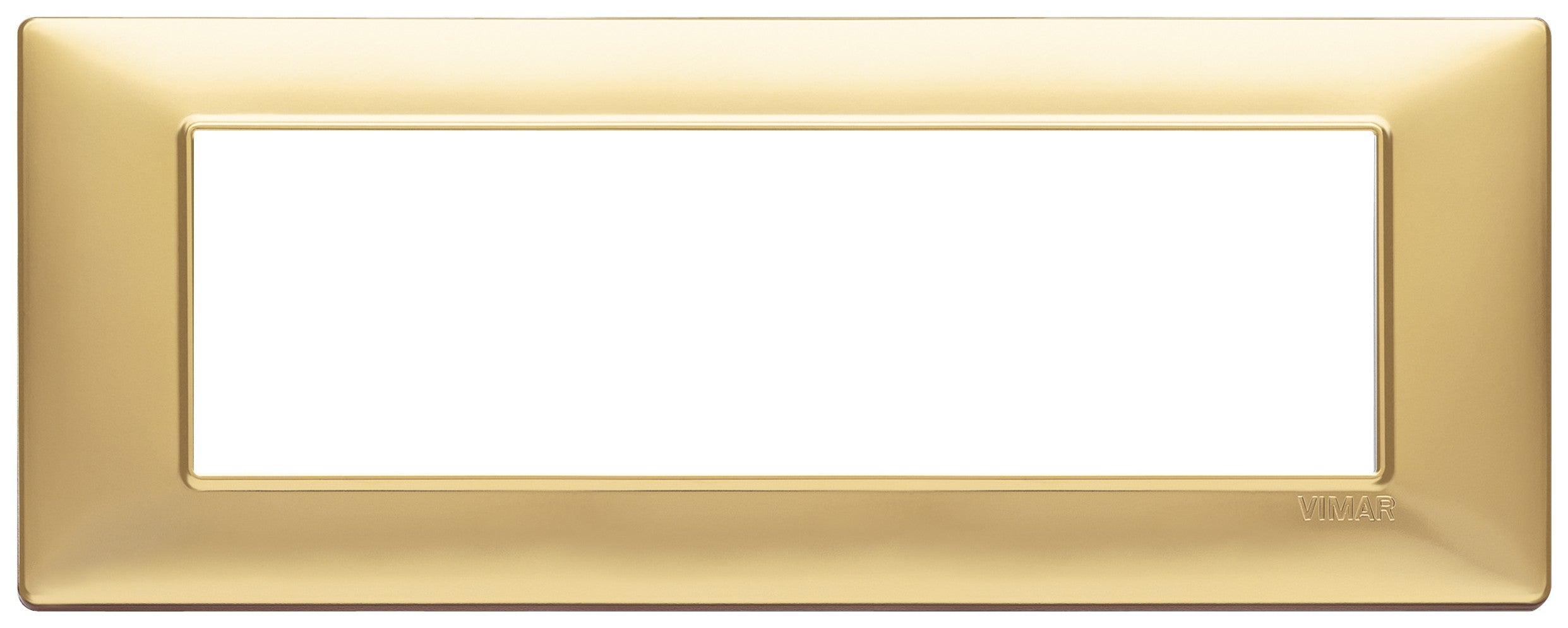 Vimar Plana 7-module plate in matte gold color, designed for specific Plana series installations.
