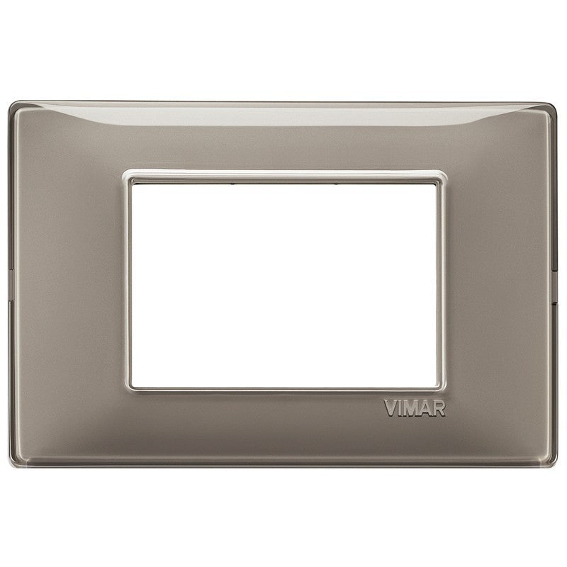 Vimar Plana 3-module plate in cenere color, made of technopolymer, designed for specific Vimar series.
