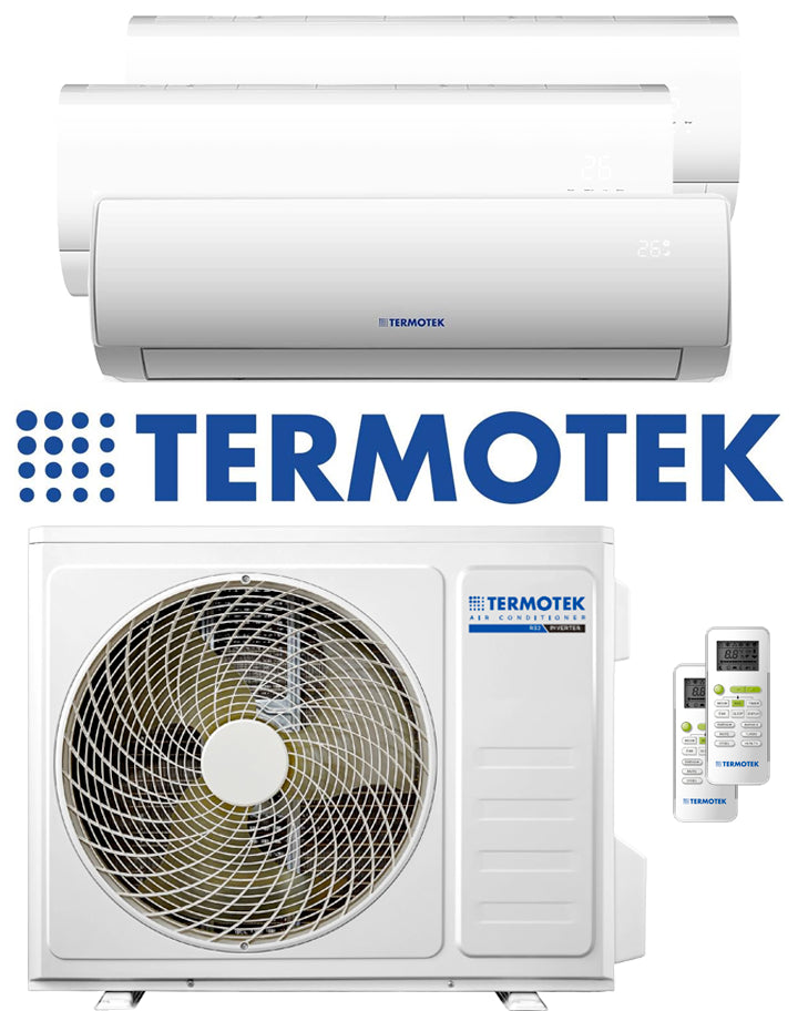 Termotek AIRPLUS C9 Trial Split 9000 BTU inverter air conditioner with indoor and outdoor units and remote control.