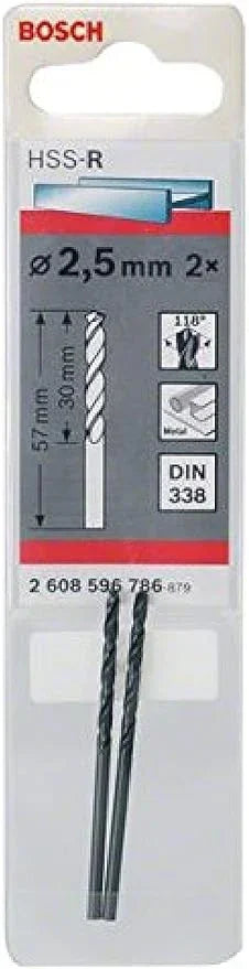 Punta Cilindrica D2,5 HSS-R 2PZ Bosch - Acciaio Rapido, Garantisce Durabilità, Cod. 2608596786