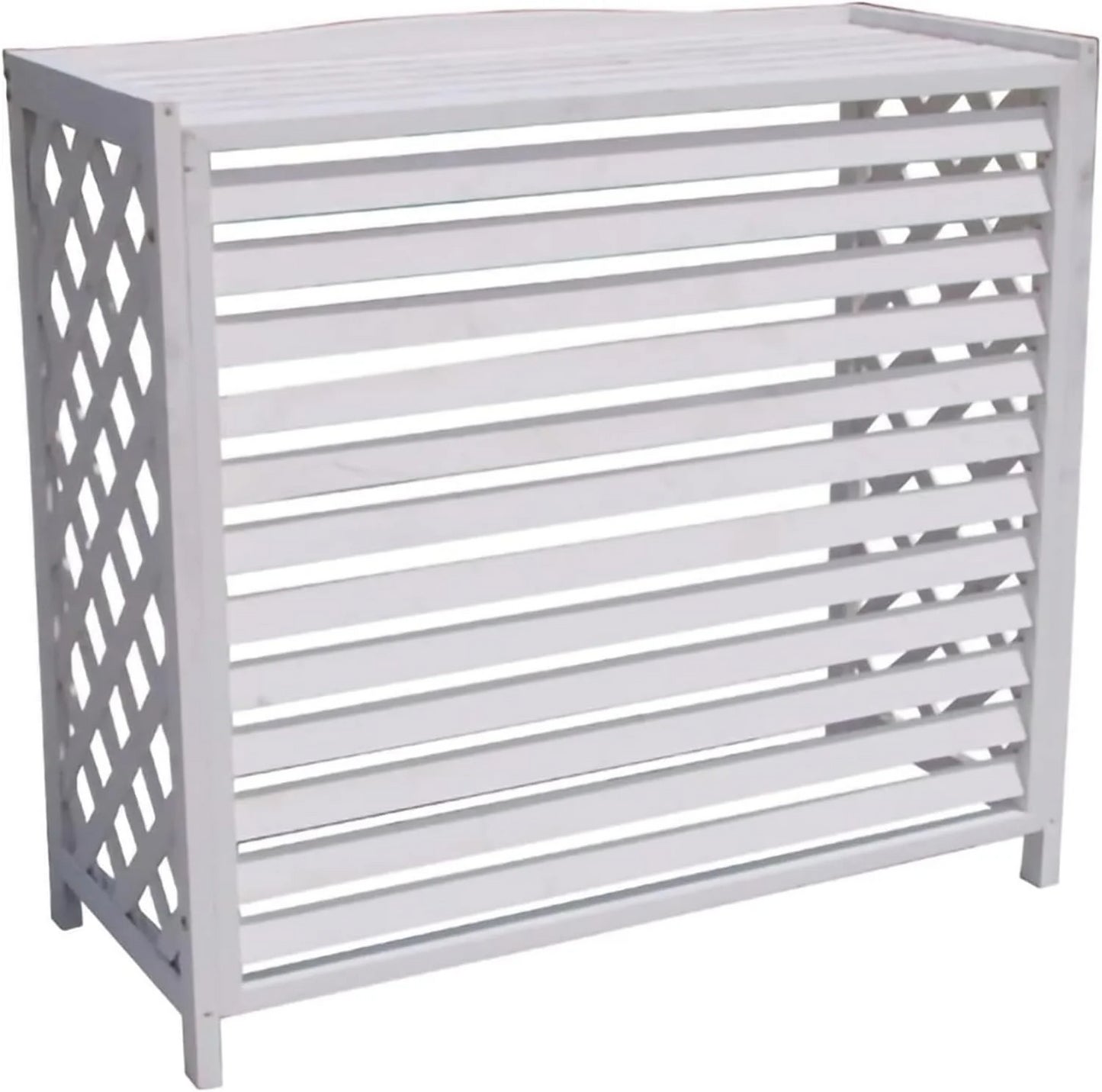 Copertura condizionatore in legno bianco, design elegante per esterni, ideale per giardini e balconi.