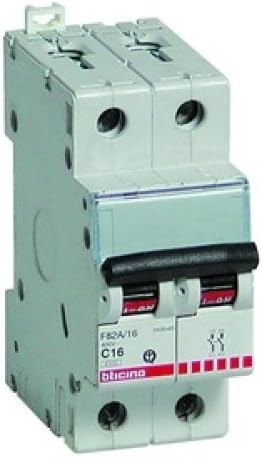 Bticino F810N/32 automatic circuit breaker, 2 moduli, 1P+N, 32A, DIN mount, 230V, C curve, compact design.