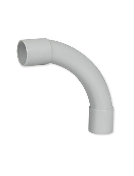 Curva semplice per tubi rigidi in tecnopolimero autoestinguente, diametro 32, colore grigio RAL 7035, 90°.