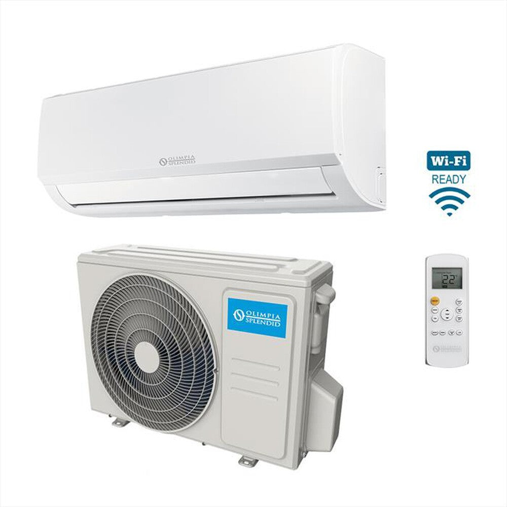 OLIMPIA SPLENDID 10000 Btu Inverter air conditioner with heat pump and WiFi, wall-mounted indoor and outdoor units.