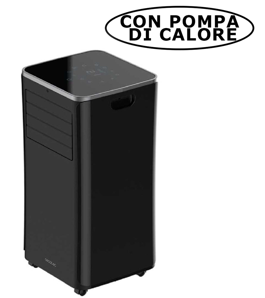 Condizionatore portatile EnergySilence Clima 9250 con pompa di calore, design moderno e display digitale.