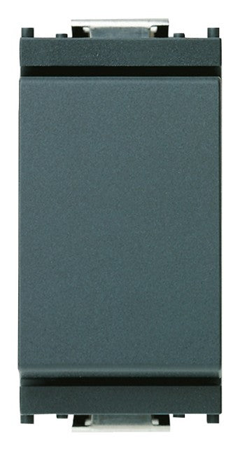 Vimar 1P 10AX grigio switch, side view showing sleek design and built-in component for 250V operation.