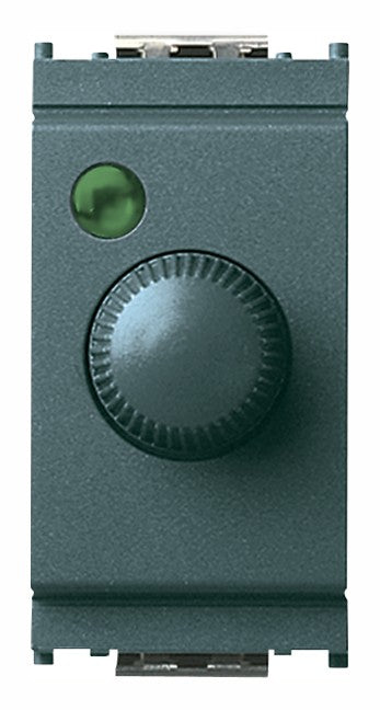 VIMAR dimmer switch in gray, featuring a rotary potentiometer and a green indicator light.