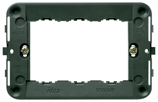 VIMAR 3-module support frame 16713 in gray, designed for electrical boxes with screws, made in Italy.