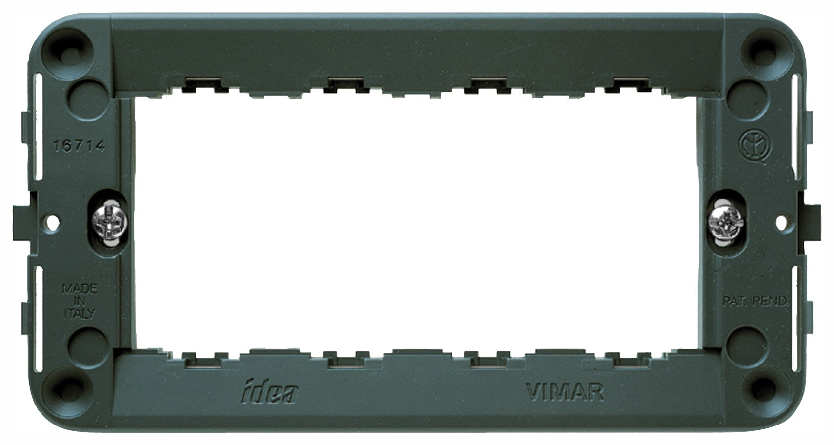 VIMAR 4-module support frame in gray with screws, model 16714 for electrical boxes.