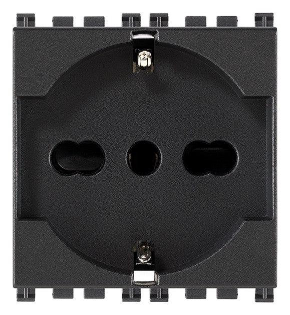 VIMAR universal 2P+T 16A socket in black, standard Italian, 250V, suitable for various electrical devices.