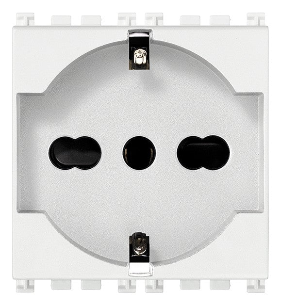 VIMAR 2P+T 16A white electrical socket, universal Italian standard, 250V suitable for various appliances.