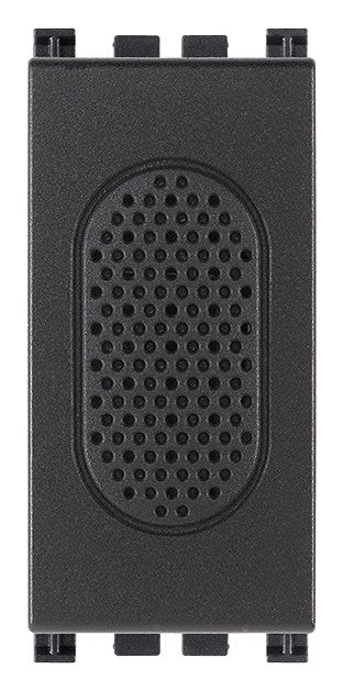 Grey VIMAR 12V buzzer, compact design, 50-60Hz, ideal for alert systems, model 19375.