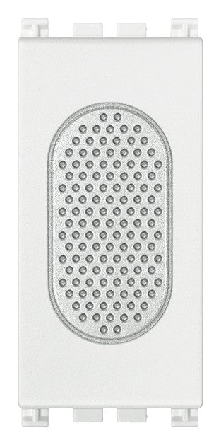 VIMAR 230V 50-60Hz white buzzer, model 19378.B, rectangular design with textured surface for sound output