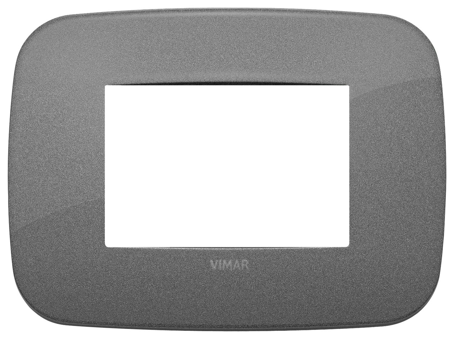 VIMAR Round 3-module plate in slate, metal finish, designed for modern electrical installations.