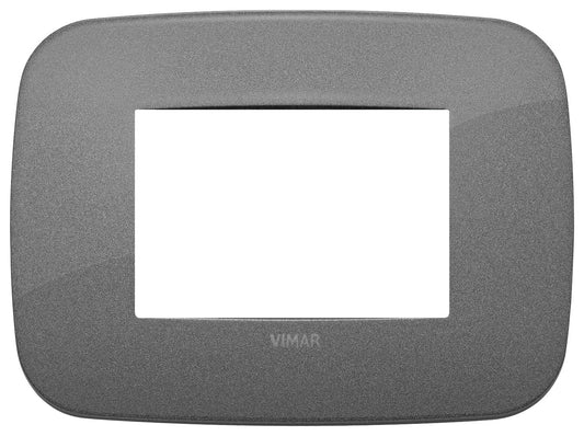 VIMAR Round 3-module plate in slate, metal finish, designed for modern electrical installations.
