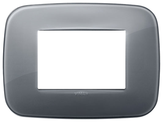 VIMAR Placca Round 3M Reflex gris fumè, 3-module wall plate in technopolymer for modern interiors.