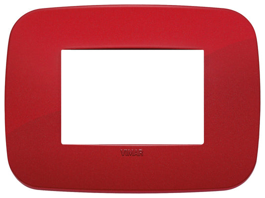 VIMAR Round 3-module cover in red made of technopolymer, model 19683.85, ideal for modern electrical installations.