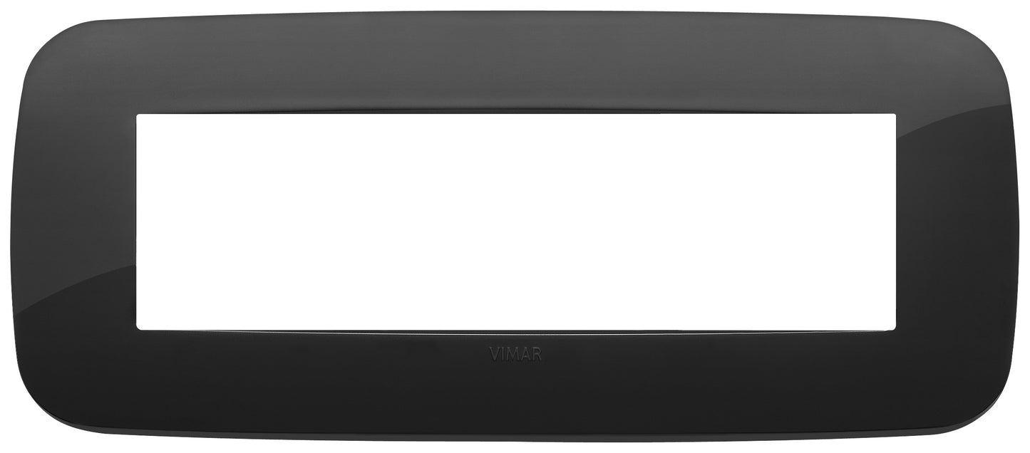 VIMAR Placca Round 7M in black, made from technopolymer, sleek design for modern electrical installations.