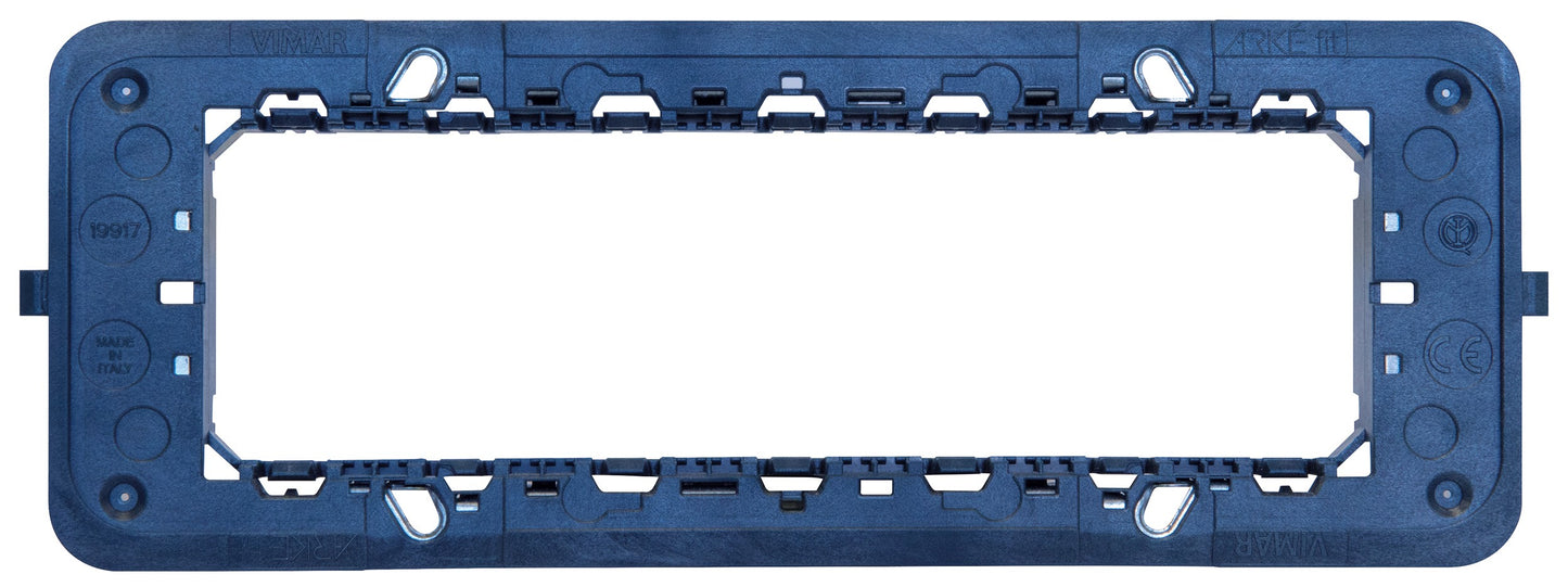 VIMAR Arké fit support for 7 modules, featuring screw holes, designed for multi-module electrical boxes.