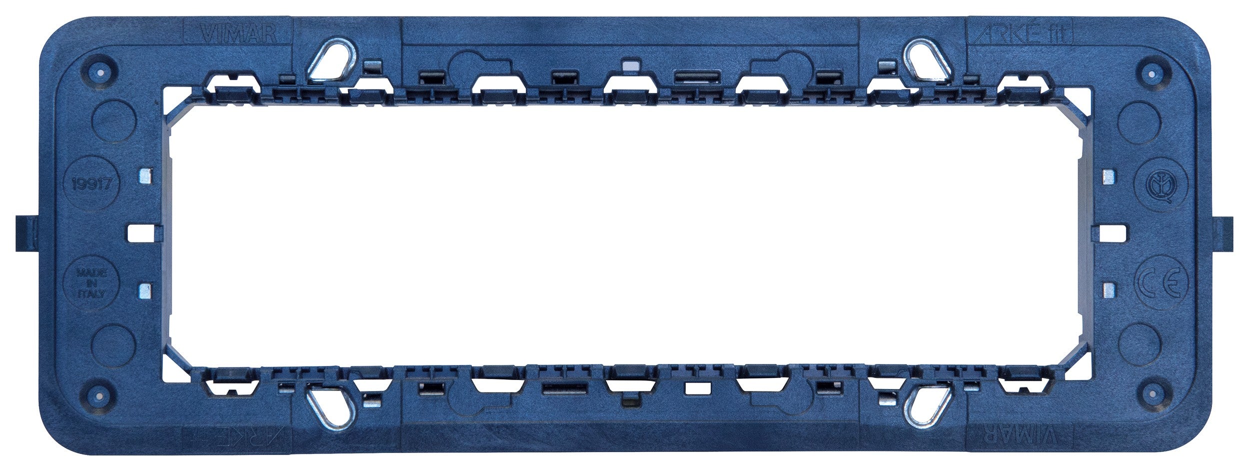 VIMAR Arké fit support for 7 modules, featuring screw holes, designed for multi-module electrical boxes.