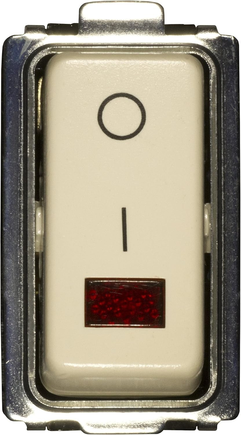 Bipolar light switch 16A 250V in ivory color, compatible with Magic, certified IMQ, featuring a red indicator light.
