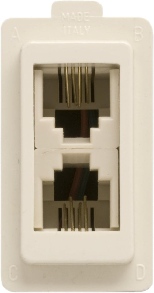 FEB 2085 RJ11 telephone socket with two plugs, made in Italy, compatible with Magic plugs, ivory color.