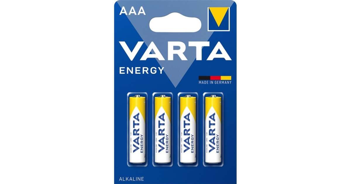 Batterie Alkaline Varta Energy Ministilo AAA, blister da 4 pezzi, 1.5V, alta qualità, fabbricate in Germania.