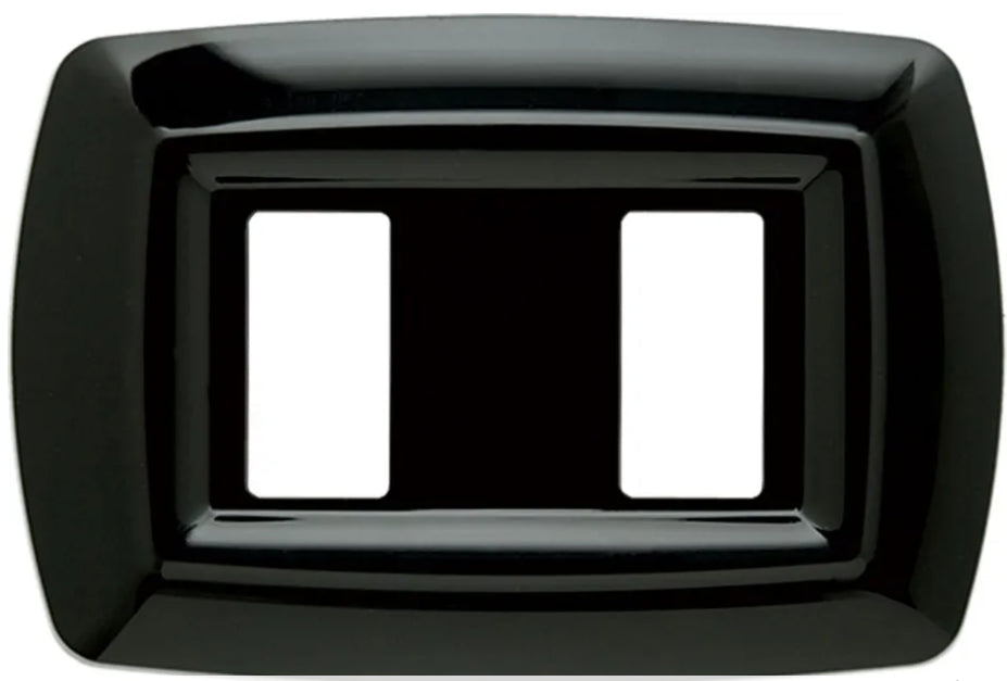 Placca Tondo' 2 Posti Nera by FEB, black technopolymer cover for rectangular switch boxes.