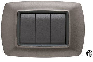 Placca Life 3P in Alluminio Notte by FEB, featuring three switches in a sleek design.