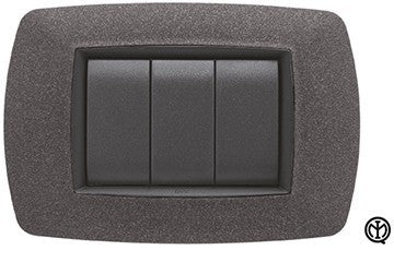 FEB 3-gang switch plate in Vulcano Grigio Notte color, sleek design for modern interiors.