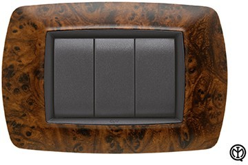 Placca Life 3P Radica C/Adattat FEB 2983/RA with three switches in a stylish wood finish.