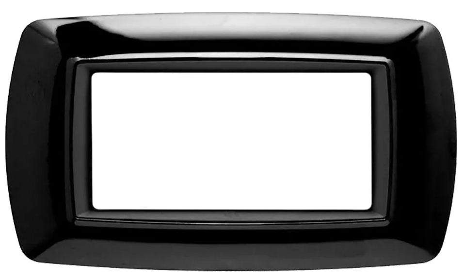 Placca Life 4P Nero C/Adattat. FEB 2984/N for four positions, sleek black finish, modern design.