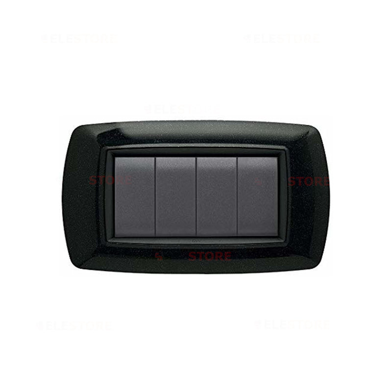 Placca Life 4P in Nero Glittering by FEB, showcasing a sleek design for 4 switches, ideal for modern interiors.
