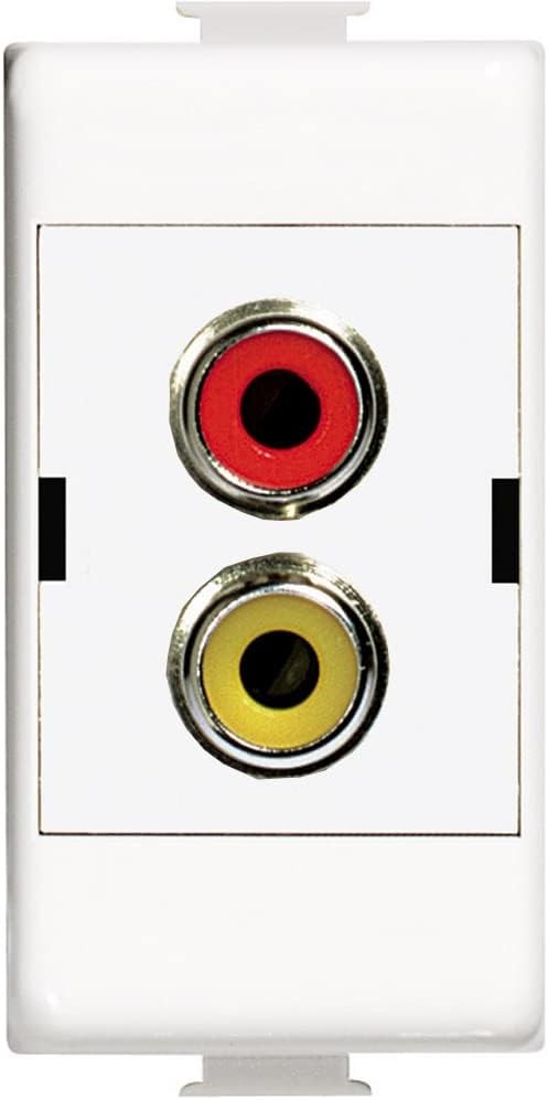 BTICINO AM4269R white audio RCA connectors with red and yellow collars, solder termination, Matix series.