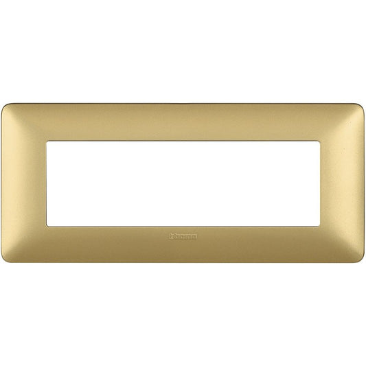 Bticino Matix gold 6-module cover, 4-position, 84mm height, 191mm width, elegant design for modern interiors.