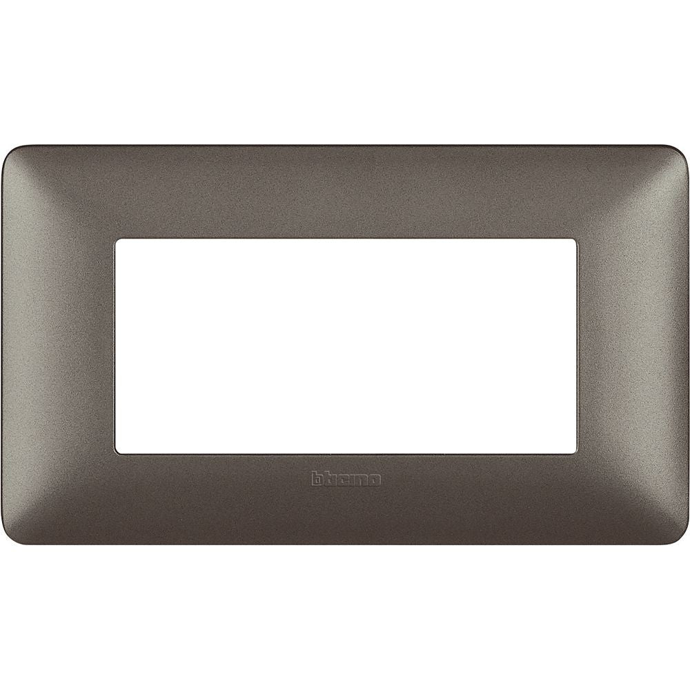 Bticino Matix iron 4-module frame AM4804MIR, designed for support 504SA, dimensions 84mm x 143.7mm.