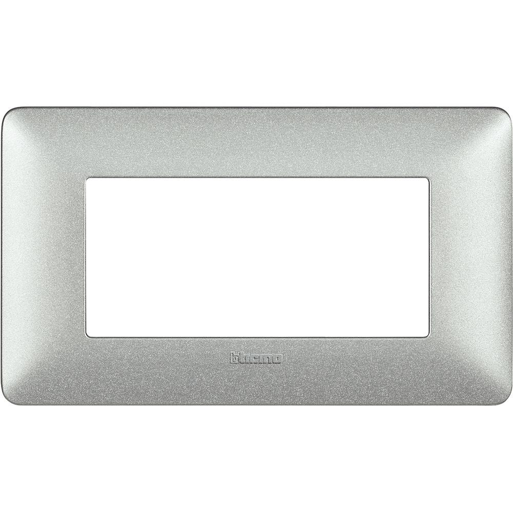 Bticino Matix 4-module wall plate in silver for support 504SA, sleek design, 84mm height, 143.7mm width.