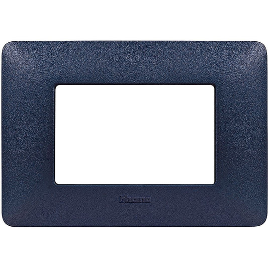 Bticino Matix 3-module support in Blu Mercurio, designed for installation with support 503SA, height 84mm, width 120mm.