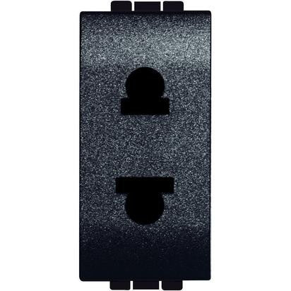 Presa 2P 16A Euroamericano socket in antracite finish with screened holes for safety and compatibility.