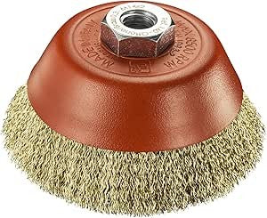 Spazzola circolare in acciaio-ottone D100mm per pulizia e finitura su metallo, legno e marmo.