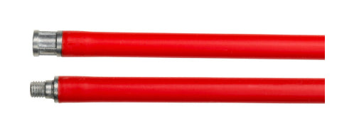 Flexible red cleaning rods for chimney with M12 modular connector, featuring self-locking system for safe use.