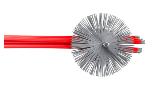 Kit per camino con spazzole tubolari in nylon e acciaio per pulizia camini in acciaio inox.