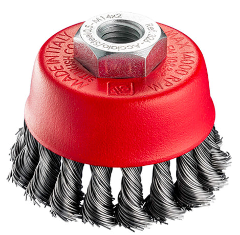 Spazzola tazza ritorta in acciaio D75 BTZ70 per pulizia, senza briglia, versione TZ, resistente e durevole.