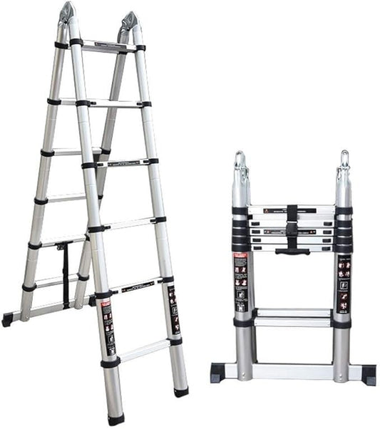 Scala telescopica in alluminio pieghevole da 0.73 a 2.6 metri, ideale per lavori domestici e professionali.