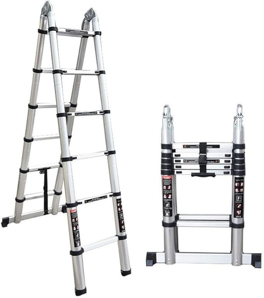 Scala telescopica in alluminio pieghevole, estensibile da 0.79 a 3.2 metri, ideale per uso domestico e professionale.