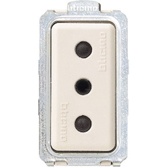 Presa Bticino Magic Piccola 2P+T 10A 250Vac, standard Italia, protezione alveoli, interasse 19mm, diametro 4mm.