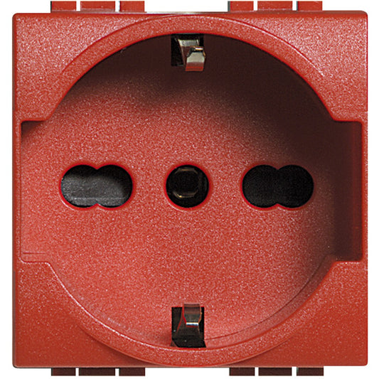 Presa 2P+T 16A 250V a.c. in rosso, ideale per spine standard tedesche e italiane.