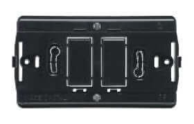 Supporto termoplastico nero per scatole da incasso tonde e rettangolari, 2 moduli, diametro 60mm e 83,5mm.